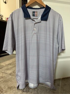 Motier Men’s Navy Collar White Striped Polo Shirt